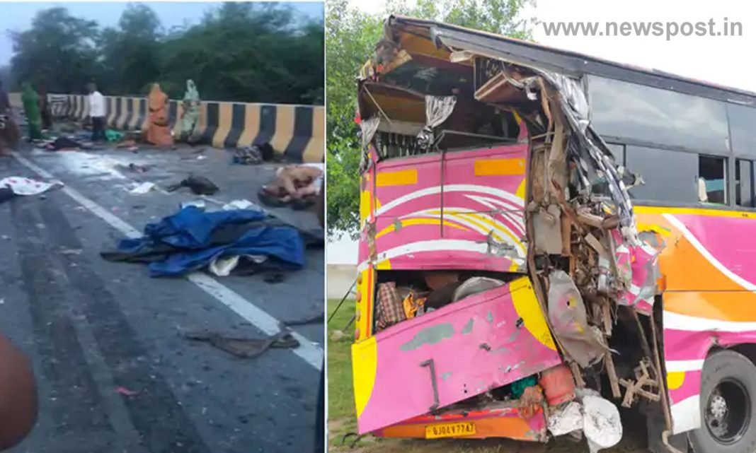 भरतपुर में बड़ा हादसा, सड़क किनारे खड़ी बस को ट्रोले ने पीछे से टक्कर की मारी, 12 की मौत, दो दर्जन से अधिक से घायल road accident at bharatpur